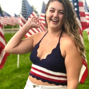 Red white and blue handmade crochet crop top